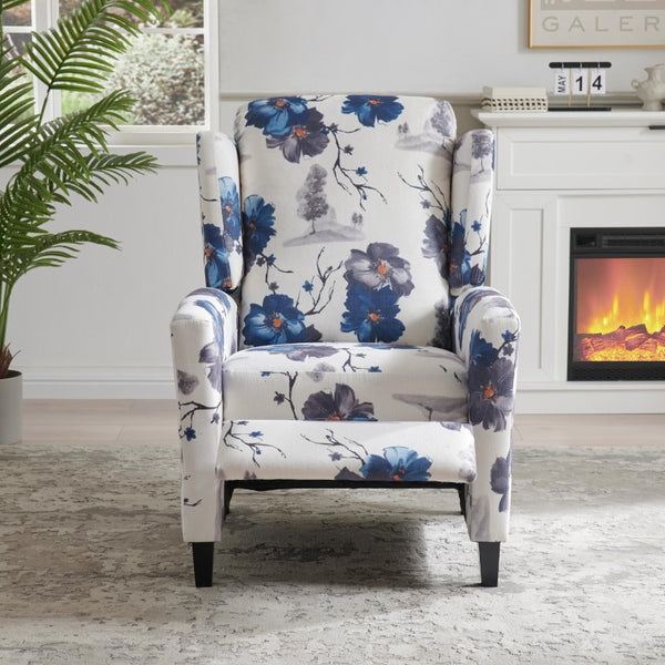 English Elm Wide Ribbed Power Recliner with LED Lighting and Cup Holders for Living Room Blue Polyester Blend B2766P587921