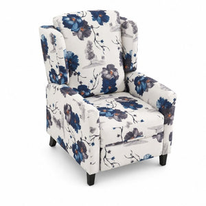 English Elm Wide Ribbed Power Recliner with LED Lighting and Cup Holders for Living Room Blue Polyester Blend B2766P587921