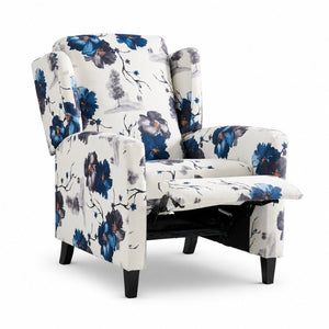 English Elm Wide Ribbed Power Recliner with LED Lighting and Cup Holders for Living Room Blue Polyester Blend B2766P587921
