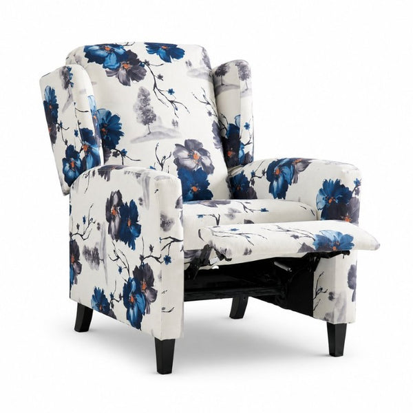 English Elm Wide Ribbed Power Recliner with LED Lighting and Cup Holders for Living Room Blue Polyester Blend B2766P587921