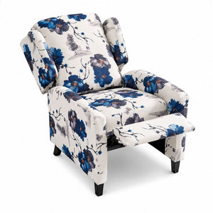 English Elm Wide Ribbed Power Recliner with LED Lighting and Cup Holders for Living Room Blue Polyester Blend B2766P587921