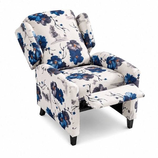 English Elm Wide Ribbed Power Recliner with LED Lighting and Cup Holders for Living Room Blue Polyester Blend B2766P587921