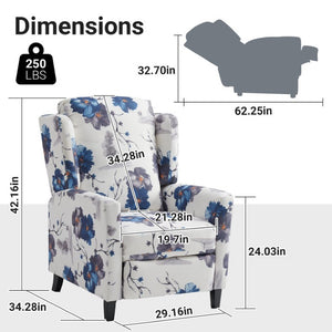 English Elm Wide Ribbed Power Recliner with LED Lighting and Cup Holders for Living Room Blue Polyester Blend B2766P587921
