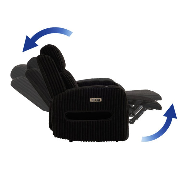 English Elm Wide Ribbed Power Recliner with LED Lighting and Cup Holders for Living Room Black Corduroy B2766P587924