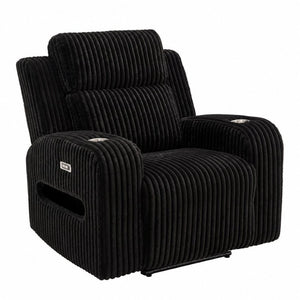 English Elm Wide Ribbed Power Recliner with LED Lighting and Cup Holders for Living Room Black Corduroy B2766P587924