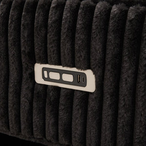 English Elm Wide Ribbed Power Recliner with LED Lighting and Cup Holders for Living Room Black Corduroy B2766P587924