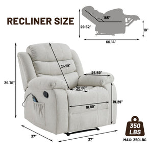 English Elm 37 Inch Polyester Blend Manual Recliner with Massage Heat and Thick Foam Cushioning B2766P595485