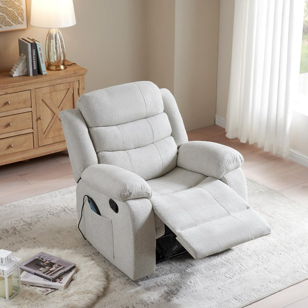 English Elm 37 Inch Polyester Blend Manual Recliner with Massage Heat and Thick Foam Cushioning B2766P595485
