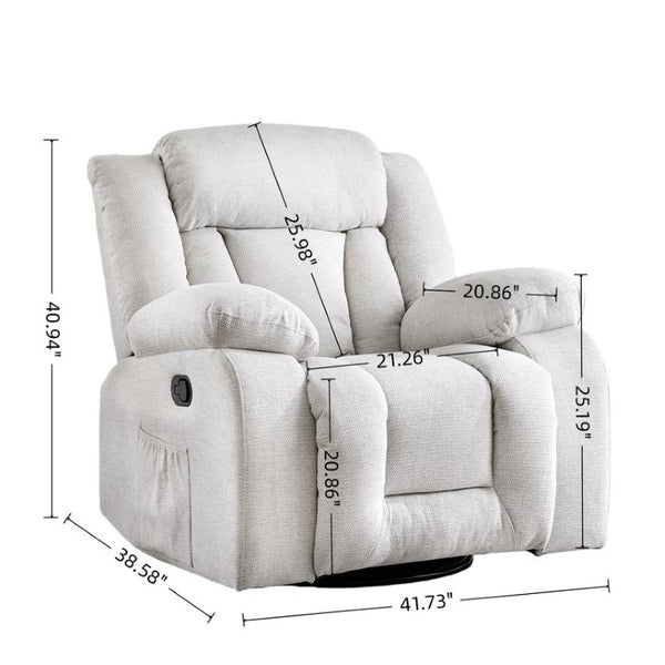 English Elm Swivel Manual Recliner Chair with 360 Degree Base Zero Wall Clearance Pillow Arms B2766P595516
