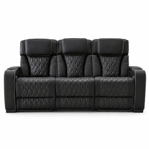 English Elm Black Faux Leather Home Theater Sofa with LED Underglow Cup Holders and Diamond Stitching B2766S00002