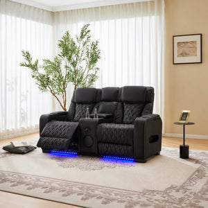 English Elm Pu Leather Power Reclining Loveseat with LED Lighting Bluetooth Console Storage B2766S00003