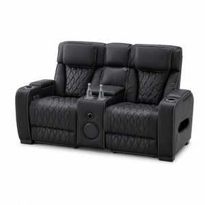 English Elm Pu Leather Power Reclining Loveseat with LED Lighting Bluetooth Console Storage B2766S00003