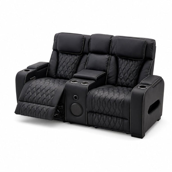English Elm Pu Leather Power Reclining Loveseat with LED Lighting Bluetooth Console Storage B2766S00003