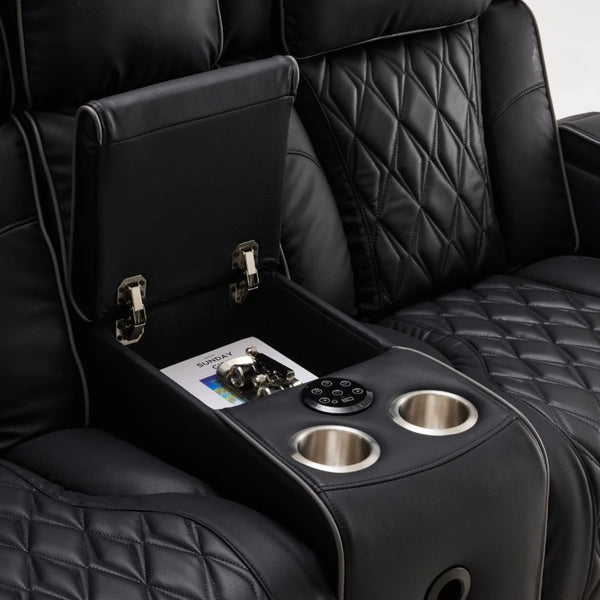 English Elm Pu Leather Power Reclining Loveseat with LED Lighting Bluetooth Console Storage B2766S00003