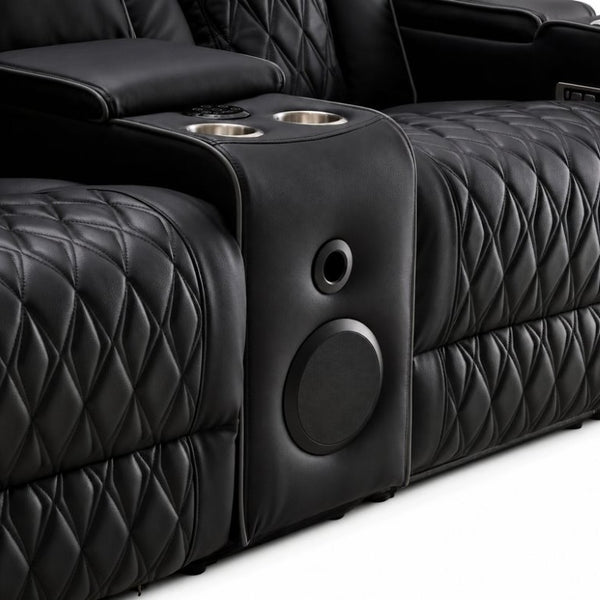 English Elm Pu Leather Power Reclining Loveseat with LED Lighting Bluetooth Console Storage B2766S00003