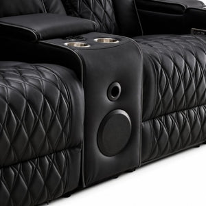 English Elm Pu Leather Reclining Sofa with LED Ambiance Diamond Quilting and Built in Cup Holders Black B2766S00005
