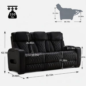 English Elm Pu Leather Reclining Sofa with LED Ambiance Diamond Quilting and Built in Cup Holders Black B2766S00005
