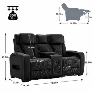 English Elm Pu Leather Reclining Sofa with LED Ambiance Diamond Quilting and Built in Cup Holders Black B2766S00005
