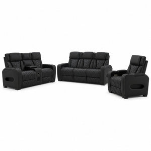 English Elm Pu Leather Reclining Sofa with LED Ambiance Diamond Quilting and Built in Cup Holders Black B2766S00005