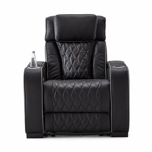English Elm Pu Leather Reclining Sofa with LED Ambiance Diamond Quilting and Built in Cup Holders Black B2766S00005