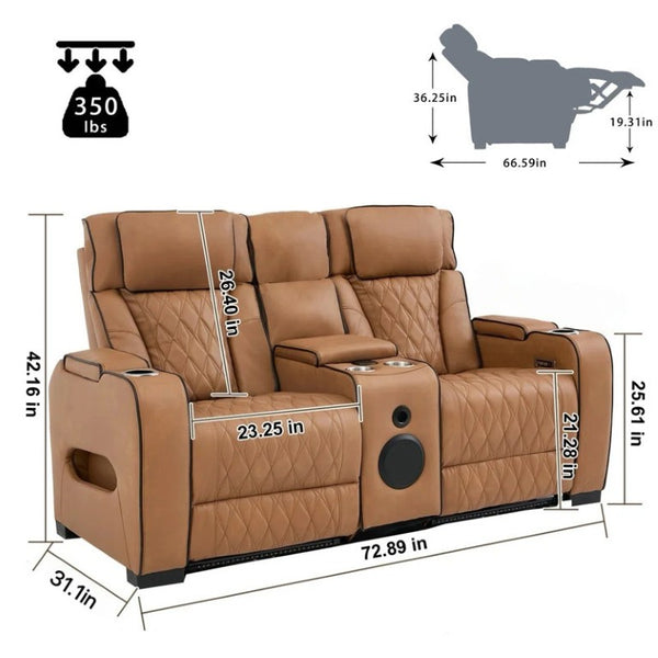 English Elm 2 Piece Faux Leather Recliner Sofa Set with Blue LED Ambient Lighting Bluetooth Audio Brown 72.89 inches Loveseat B2766S00006