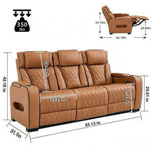 English Elm Pu Leather Reclining Sofa with LED Ambiance Diamond Quilting and Built in Cup Holders Brown B2766S00010
