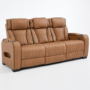 English Elm Pu Leather Reclining Sofa with LED Ambiance Diamond Quilting and Built in Cup Holders Brown B2766S00010
