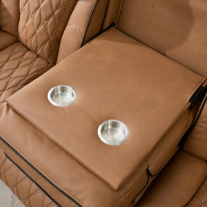 English Elm Pu Leather Reclining Sofa with LED Ambiance Diamond Quilting and Built in Cup Holders Brown B2766S00010