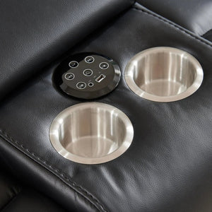 English Elm Black Faux Leather Power Reclining Loveseat with Bluetooth Speakers and LED Lighting B2766S00012