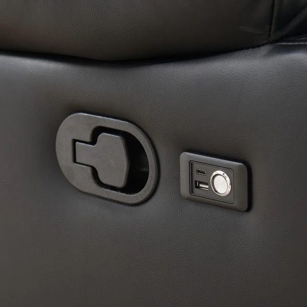 English Elm Black Faux Leather Power Reclining Loveseat with Bluetooth Speakers and LED Lighting B2766S00012