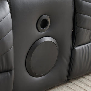 English Elm Black Faux Leather Power Reclining Loveseat with Bluetooth Speakers and LED Lighting B2766S00012