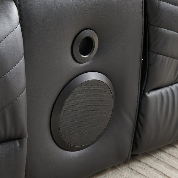 English Elm Black Faux Leather Power Reclining Loveseat with Bluetooth Speakers and LED Lighting B2766S00012