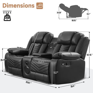 English Elm Black Faux Leather Power Reclining Loveseat with Bluetooth Speakers and LED Lighting B2766S00012