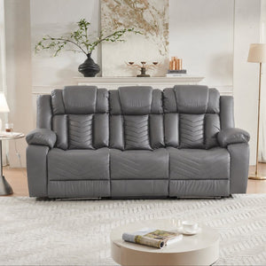 English Elm 2 Piece Faux Leather Recliner Sofa Set with Blue LED Ambient Lighting Bluetooth Audio Gray 88.26 inches 3-Seat Manual Recliner B2766S00017