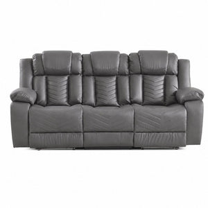 English Elm 2 Piece Faux Leather Recliner Sofa Set with Blue LED Ambient Lighting Bluetooth Audio Gray 88.26 inches 3-Seat Manual Recliner B2766S00017