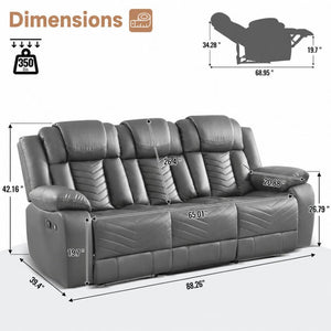 English Elm 2 Piece Faux Leather Recliner Sofa Set with Blue LED Ambient Lighting Bluetooth Audio Gray 88.26 inches 3-Seat Manual Recliner B2766S00017