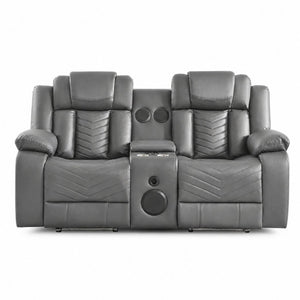English Elm 2 Piece Faux Leather Recliner Sofa Set with Blue LED Ambient Lighting Bluetooth Audio Gray 88.26 inches 2-Piece Power Recliner Set B2766S00018
