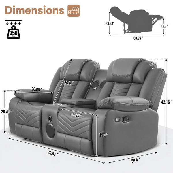 English Elm 3-Piece Faux Leather Power Reclining Sofa Set with LED Lighting and Bluetooth Speakers B2766S00019