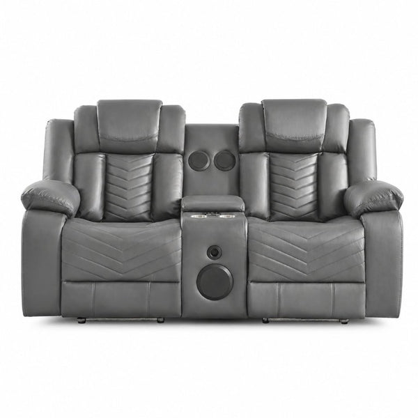 English Elm 3-Piece Faux Leather Power Reclining Sofa Set with LED Lighting and Bluetooth Speakers B2766S00019