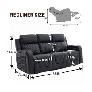 English Elm Three-Seater Power Reclining Sofa with LED Ambient Lighting and Faux Leather Finish Black B2766S00021