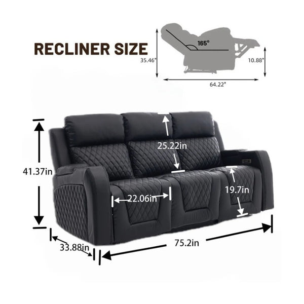 English Elm Three-Seater Power Reclining Sofa with LED Ambient Lighting and Faux Leather Finish Black B2766S00021
