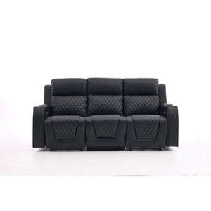 English Elm Three-Seater Power Reclining Sofa with LED Ambient Lighting and Faux Leather Finish Black B2766S00021