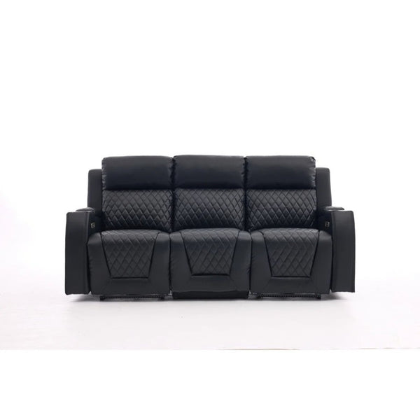 English Elm Three-Seater Power Reclining Sofa with LED Ambient Lighting and Faux Leather Finish Black B2766S00021