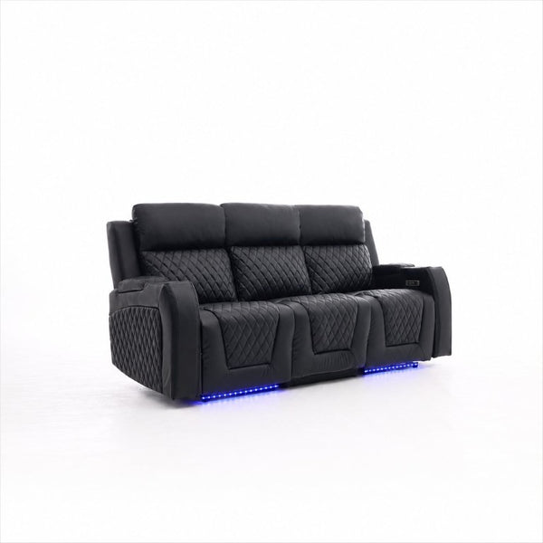 English Elm Three-Seater Power Reclining Sofa with LED Ambient Lighting and Faux Leather Finish Black B2766S00021