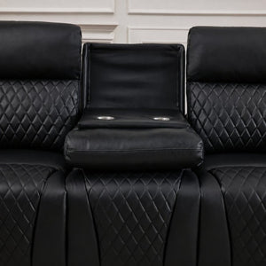 English Elm Three-Seater Power Reclining Sofa with LED Ambient Lighting and Faux Leather Finish Black B2766S00021