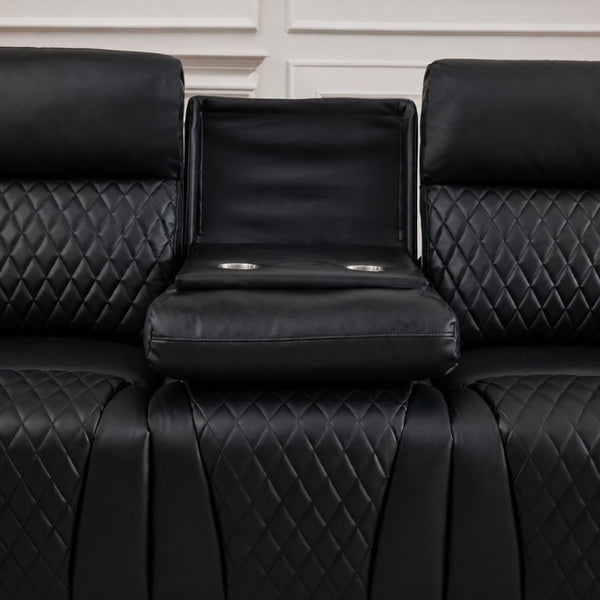 English Elm Three-Seater Power Reclining Sofa with LED Ambient Lighting and Faux Leather Finish Black B2766S00021