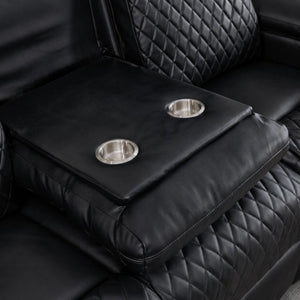 English Elm Three-Seater Power Reclining Sofa with LED Ambient Lighting and Faux Leather Finish Black B2766S00021