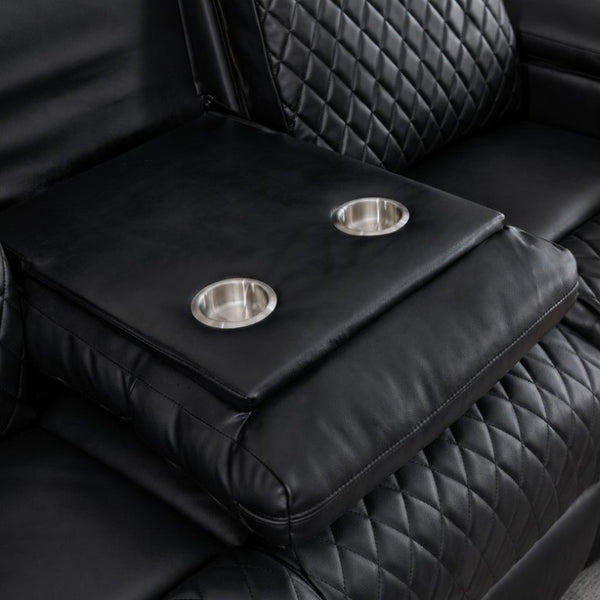 English Elm Three-Seater Power Reclining Sofa with LED Ambient Lighting and Faux Leather Finish Black B2766S00021