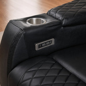 English Elm Three-Seater Power Reclining Sofa with LED Ambient Lighting and Faux Leather Finish Black B2766S00021