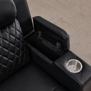 English Elm Three-Seater Power Reclining Sofa with LED Ambient Lighting and Faux Leather Finish Black B2766S00021